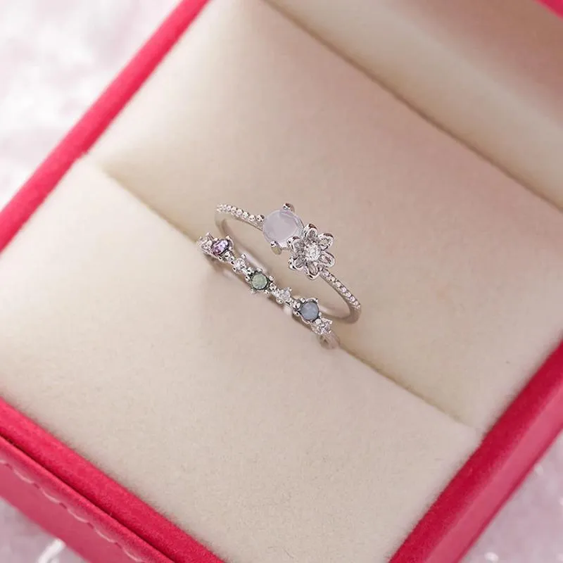 Exquisite Micro-Inlaid Floral Rhinestone Rings