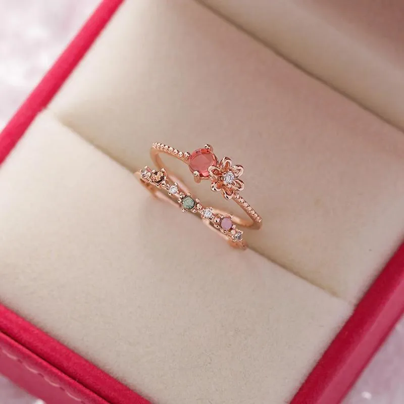 Exquisite Micro-Inlaid Floral Rhinestone Rings