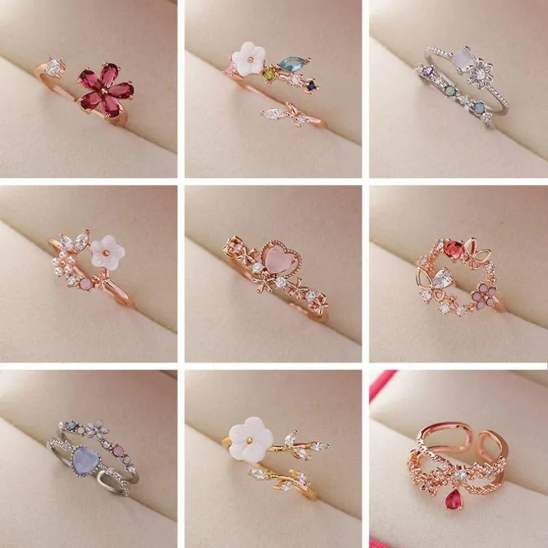 Exquisite Micro-Inlaid Floral Rhinestone Rings