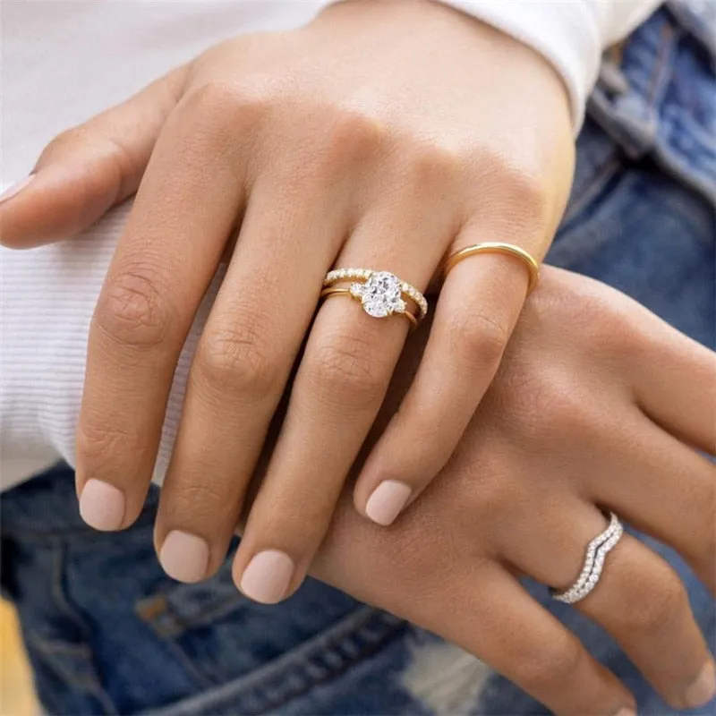 Exquisite Zircon Crystal Sterling Silver Wedding Engagement Ring