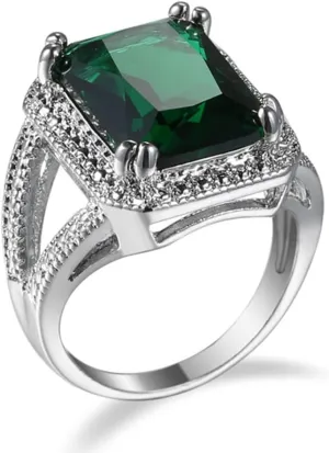 Fashion Jewelry 14k Platinum Filled Perfect Princess Cut Square Emerald Gemstone Birthstone Wedding Bridal Band Ring for Women