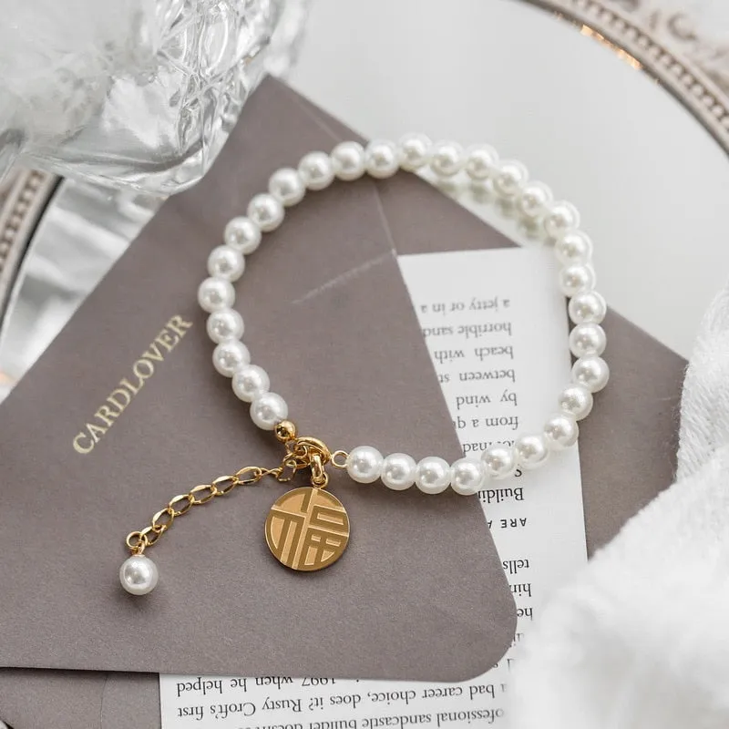 Fashion Stainless Steel Chain String Pearl Bracelet China