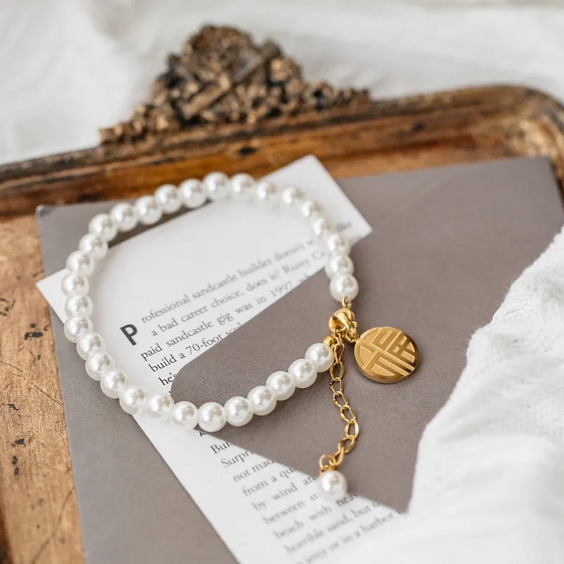 Fashion Stainless Steel Chain String Pearl Bracelet China