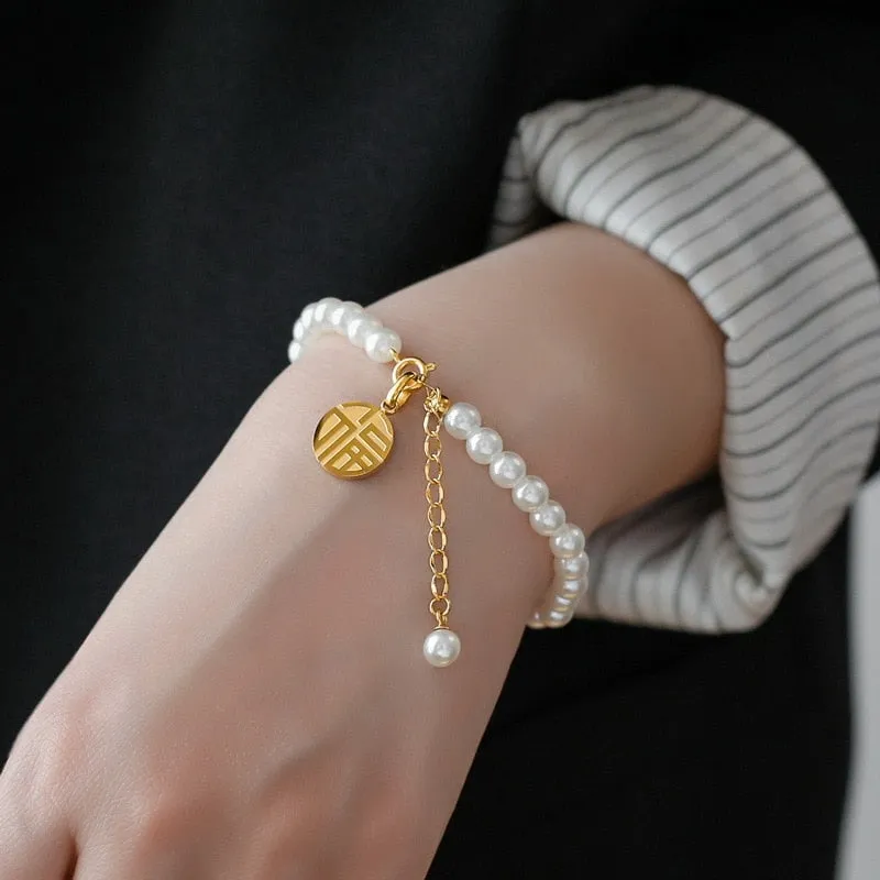 Fashion Stainless Steel Chain String Pearl Bracelet China
