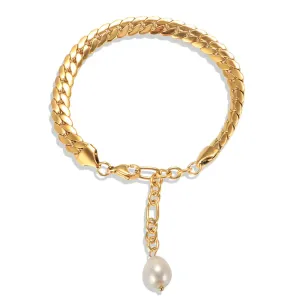 Freshwater Pearl Charm Bracelet Stainless Steel Gold Plated Chain Bracelet Jewelry Gift