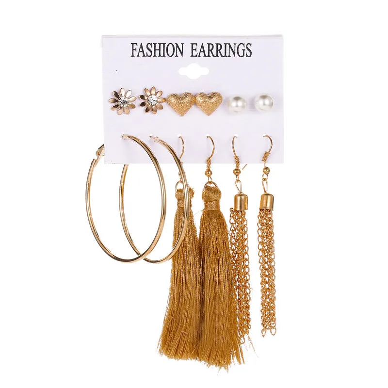 Geometric Tassel Set Earrings Sweet And Versatile Love