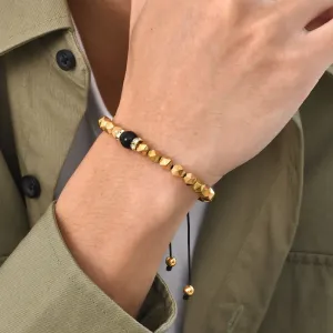 Gold Color Hematite Bracelets for Men Boys,Round Circular Cutting Surface Beads Bracelet