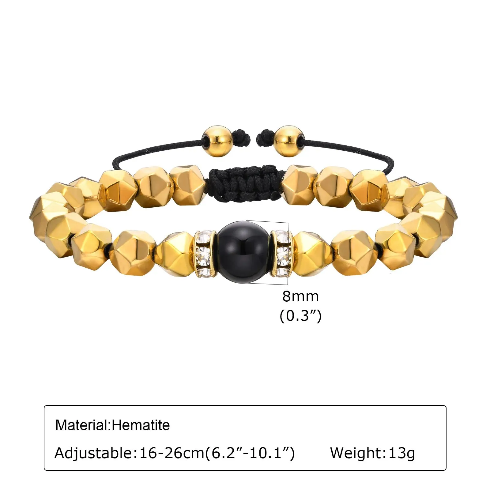 Gold Color Hematite Bracelets for Men Boys,Round Circular Cutting Surface Beads Bracelet