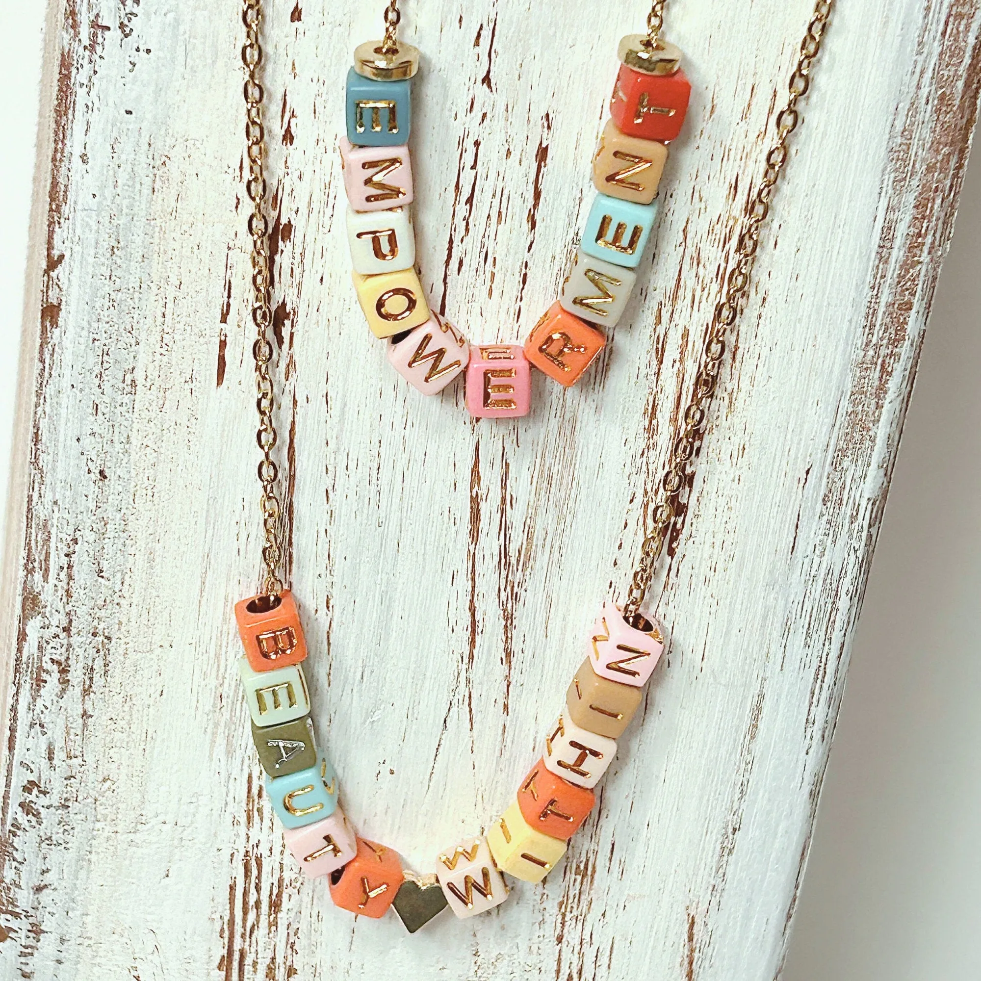 Gold Colorful Beaded Custom Word/Name Necklace, Inspirational Word Jewelry, Dainty Colorful Gold Necklace, Teen and Little Girls Gift