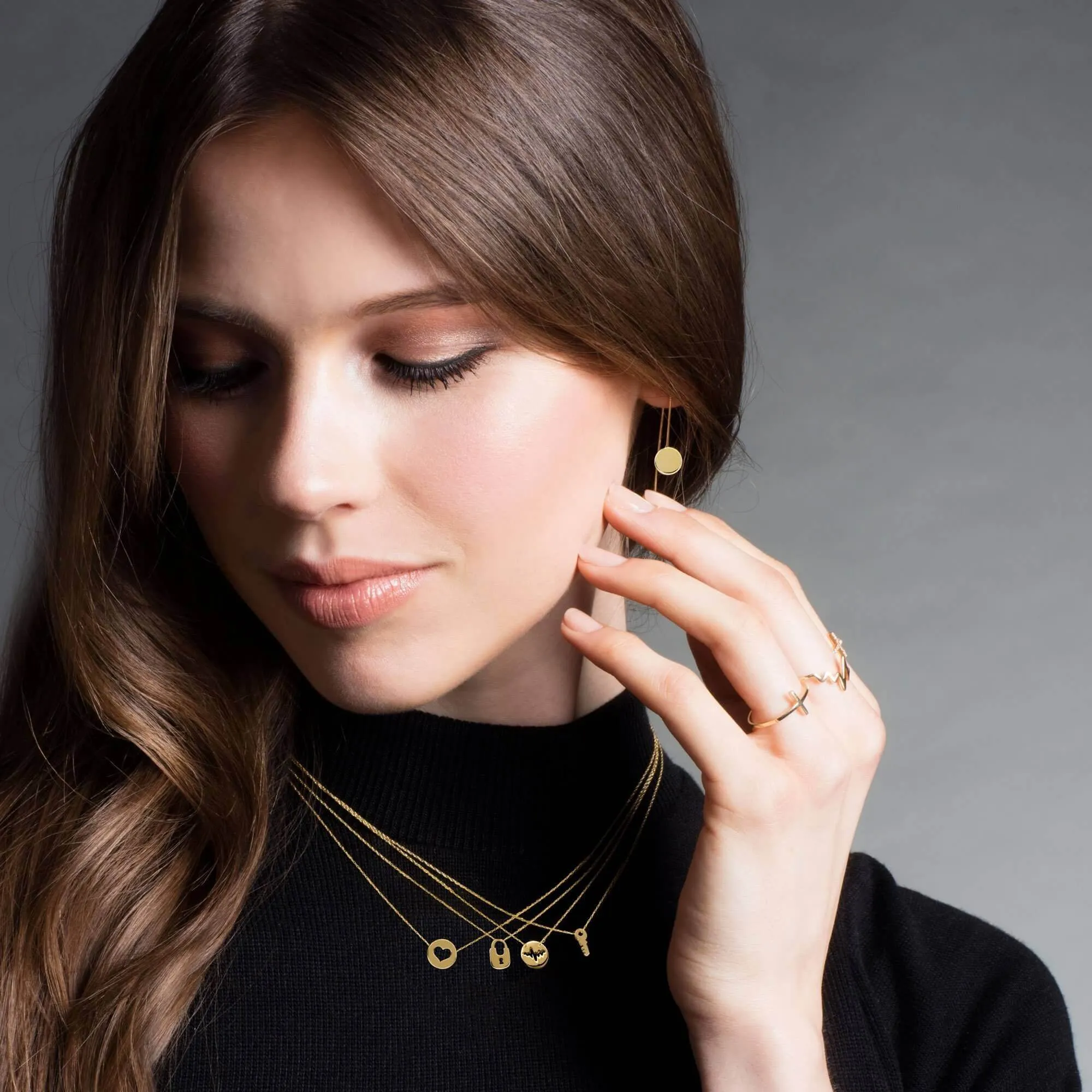 Gold Disc Cut Out ECG Heartbeat Necklace