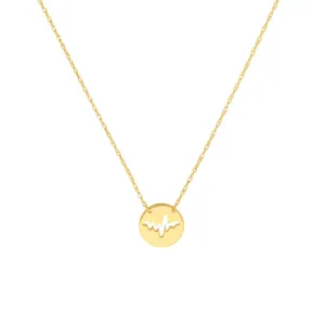 Gold Disc Cut Out ECG Heartbeat Necklace