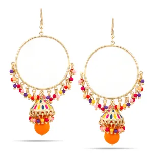 GOLD MULTICOLOR BEADS ORANGE TEARDROP  EARRING #SQ3188OR (GC1)