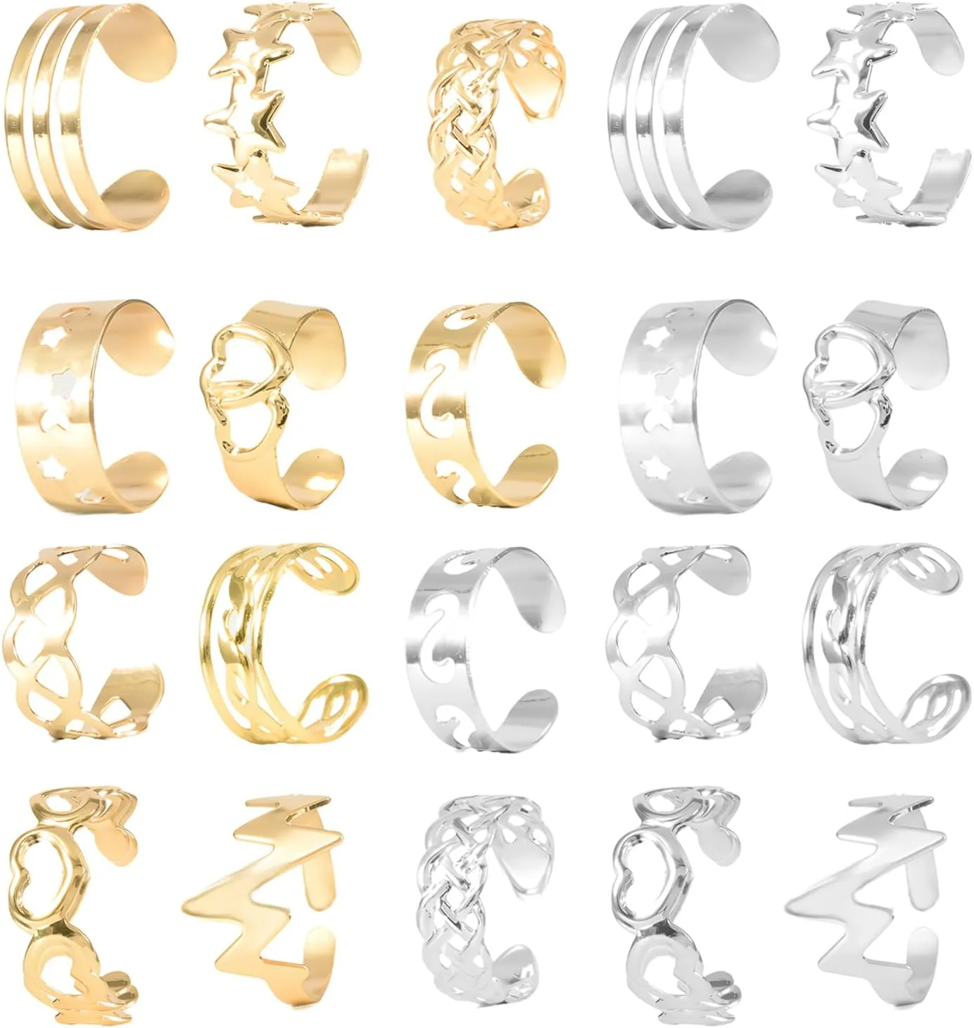 Gold Plated Adjustable Toe Rings for Women Flower Arrow Band Open Tail Ring Women Beach Foot Jewelry Set