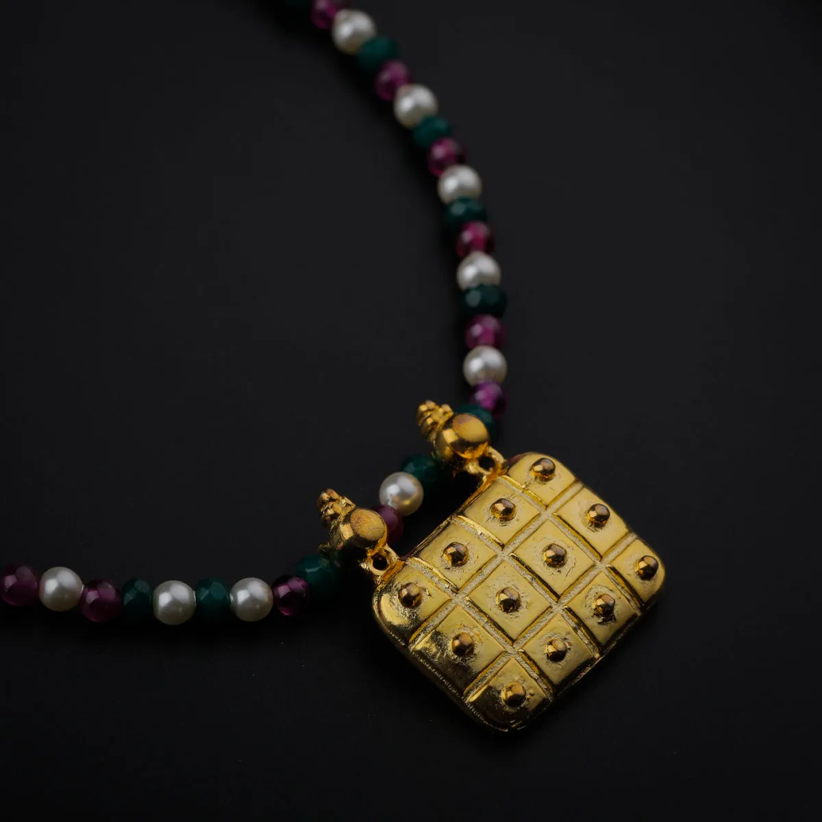 Gold Plated Silver Multicolor Necklace with ताईत (Taait) Motif