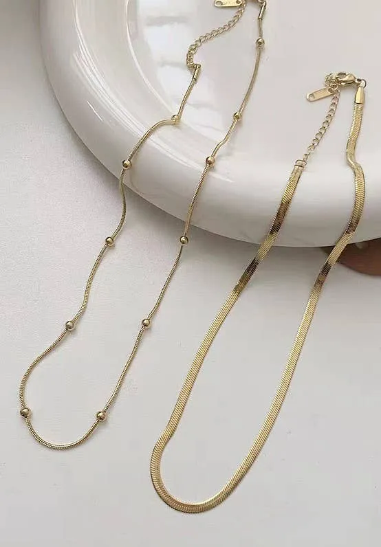 Gold Stainless Steel Waterproof Double Chain Necklace