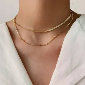 Gold Stainless Steel Waterproof Double Chain Necklace