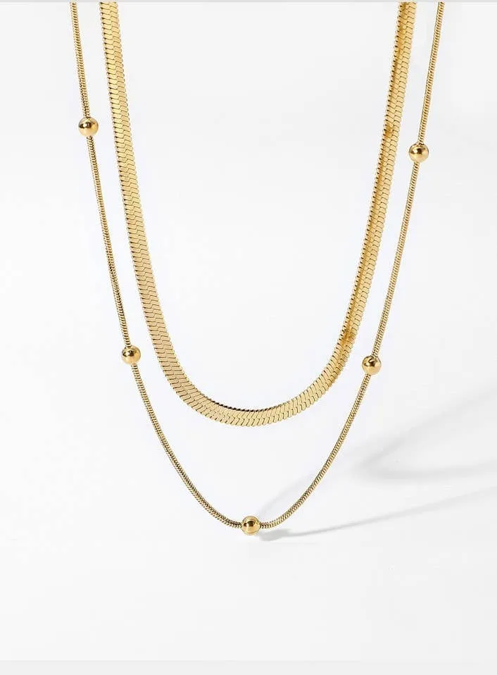 Gold Stainless Steel Waterproof Double Chain Necklace