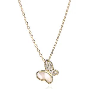 Graceful Mother of Pearl & CZ Butterfly Sterling Silver Necklace