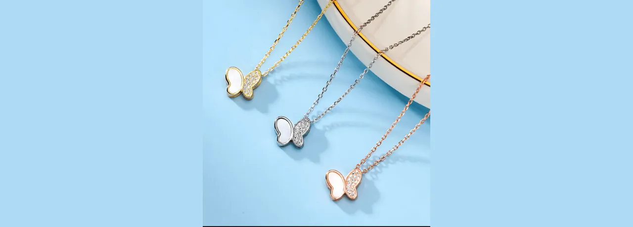 Graceful Mother of Pearl & CZ Butterfly Sterling Silver Necklace