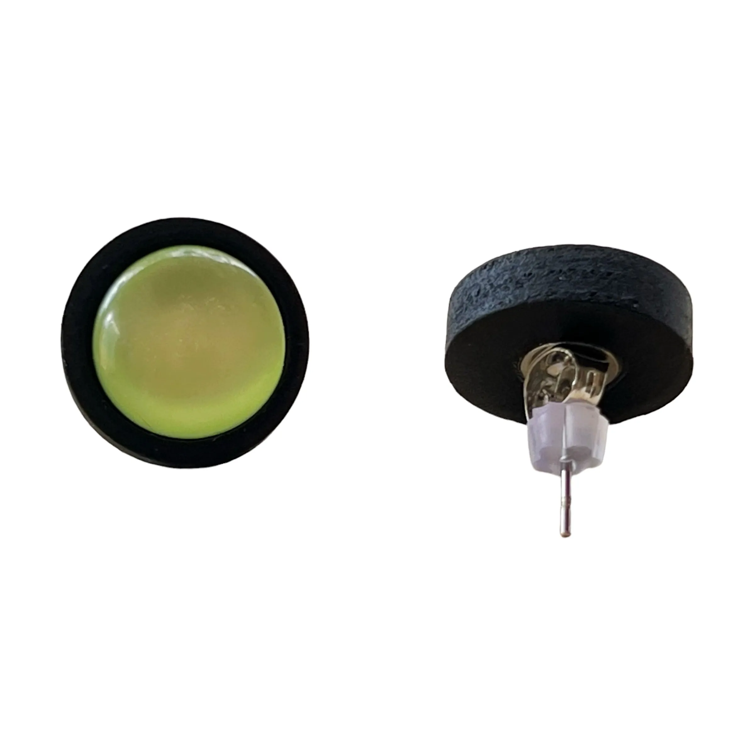 Green Resin Black Wood Unisex Stud Earrings - Stylish & Versatile Accessories