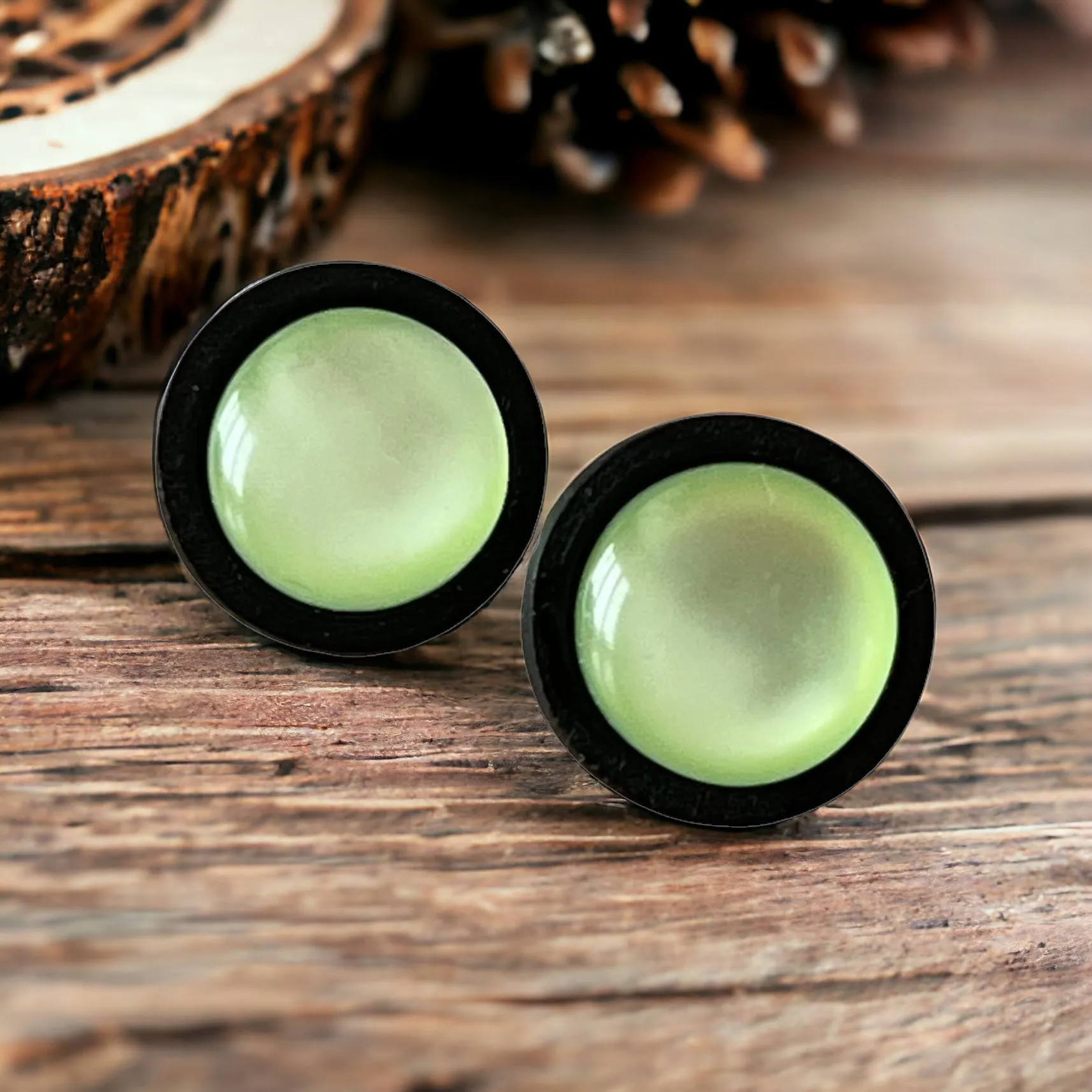 Green Resin Black Wood Unisex Stud Earrings - Stylish & Versatile Accessories