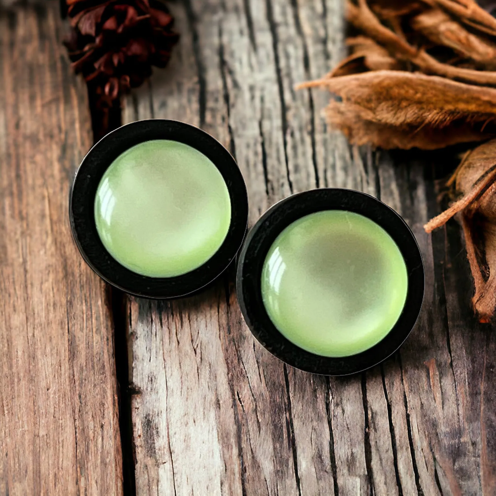 Green Resin Black Wood Unisex Stud Earrings - Stylish & Versatile Accessories