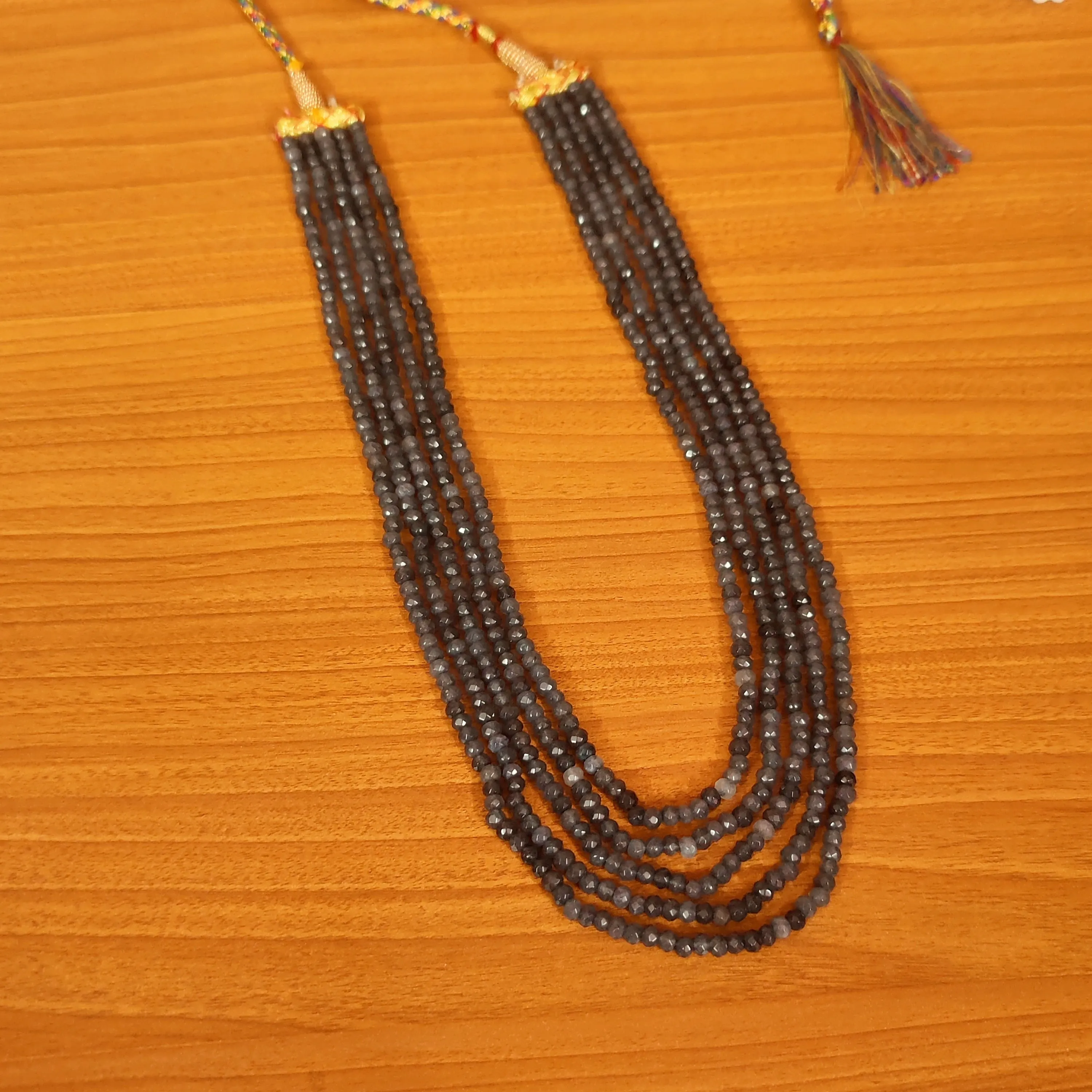 GREY QUARTZ 4MM BEADS SEMI PRECIOUS 5 LAYERED NECKLACE