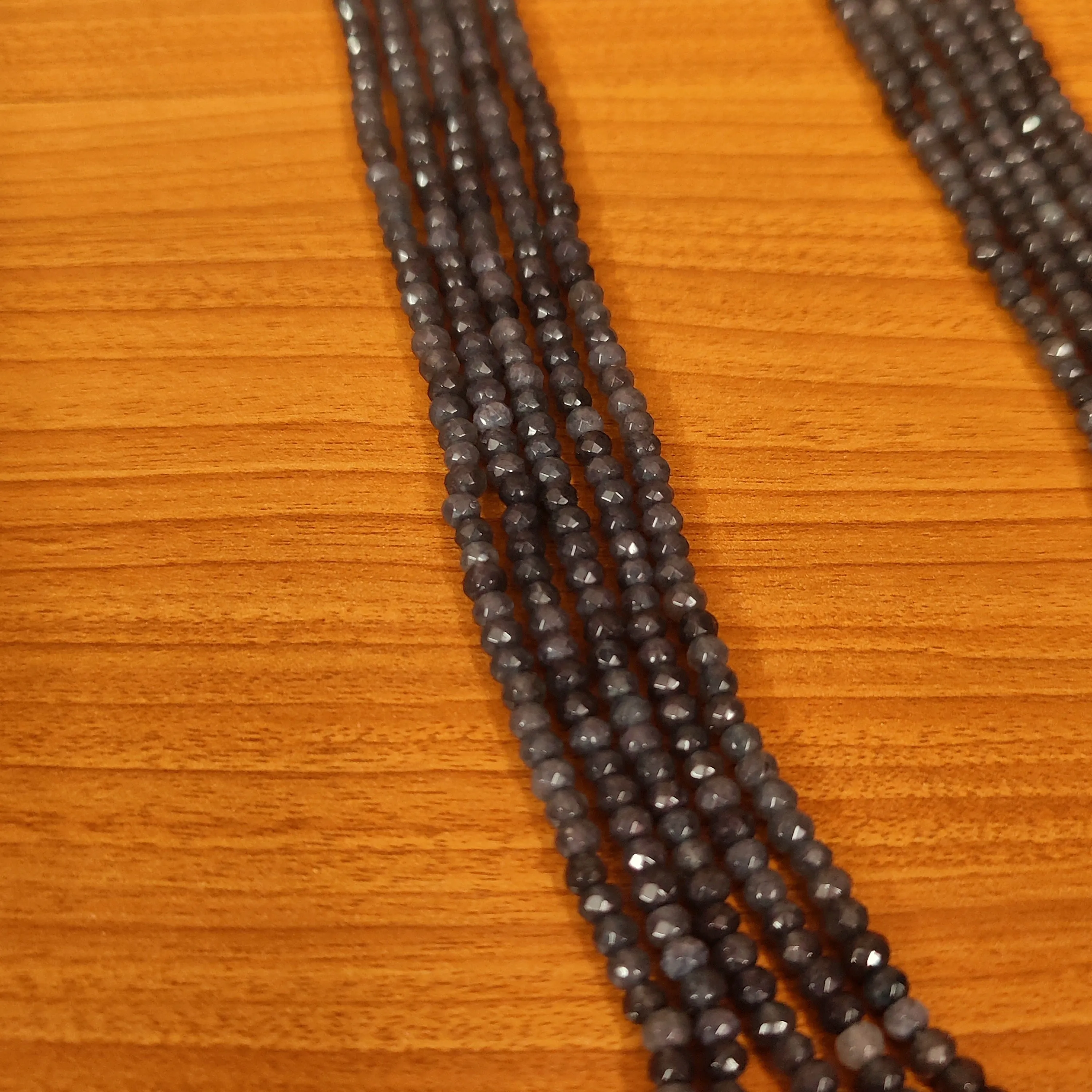 GREY QUARTZ 4MM BEADS SEMI PRECIOUS 5 LAYERED NECKLACE