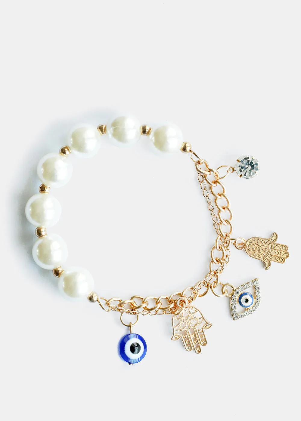 Hamsa Hand Charm Bracelet with Pearls