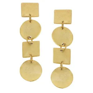 Handcast Gold Round & Square Linked Earrings