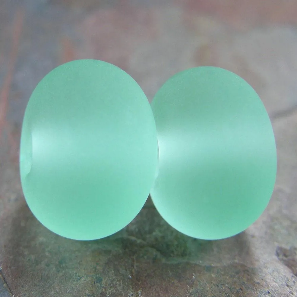Handmade Lampwork Glass Beads, Pale Emerald Green Etched Matte 031e