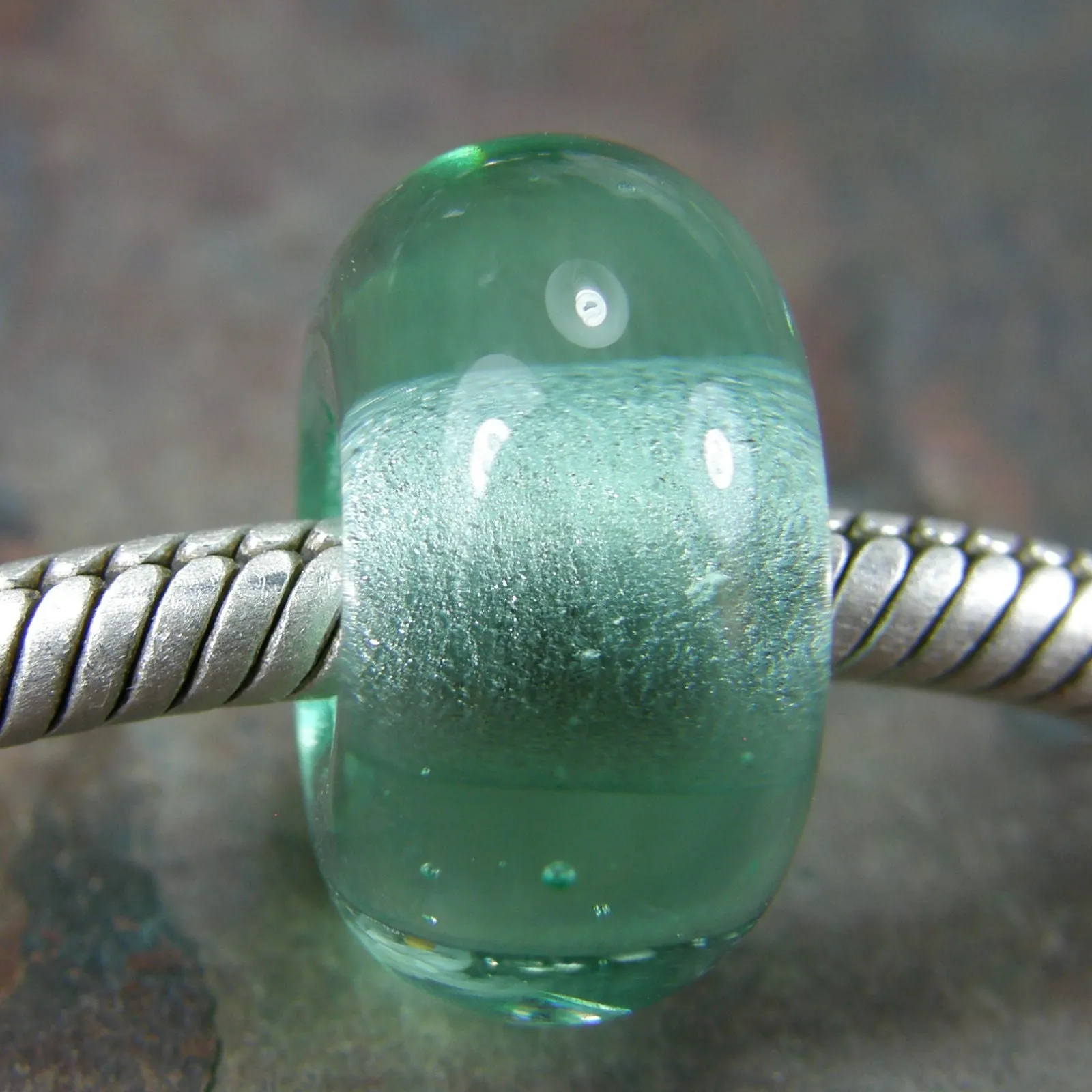 Handmade Large Hole Lampwork Beads, Glass Bracelet Bead Pale Emerald Green