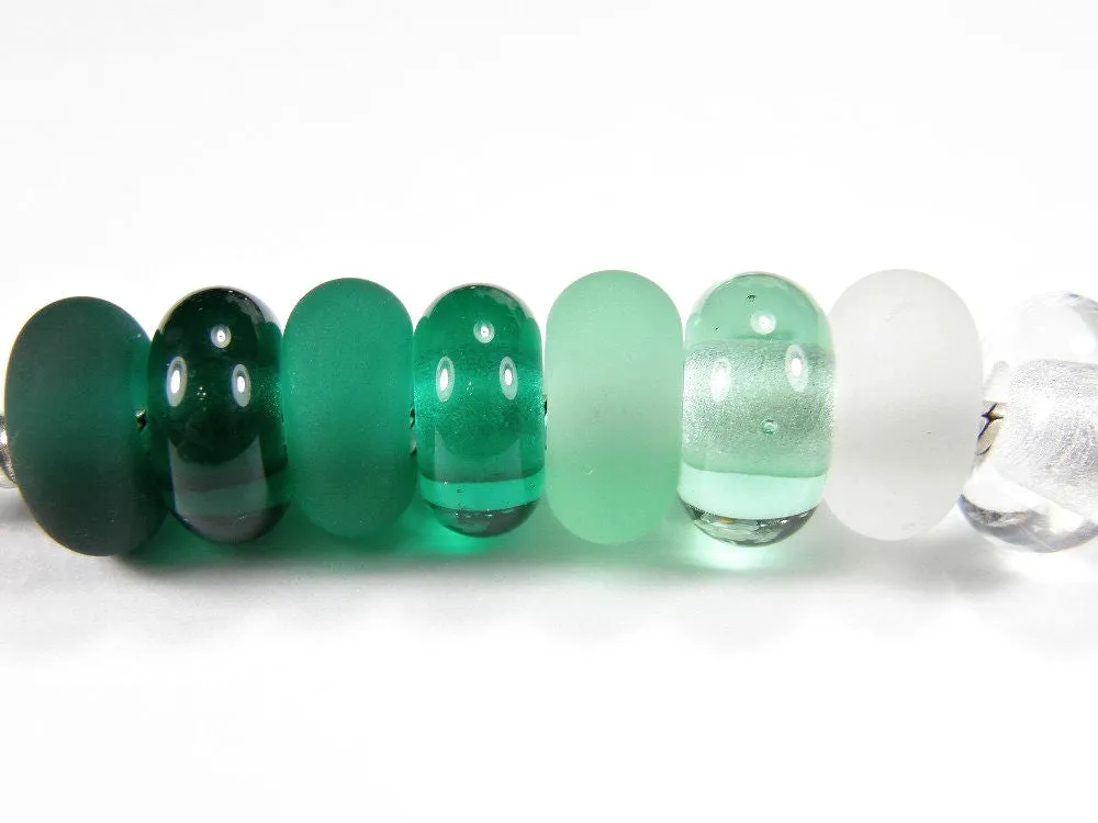 Handmade Large Hole Lampwork Beads, Glass Bracelet Bead Pale Emerald Green