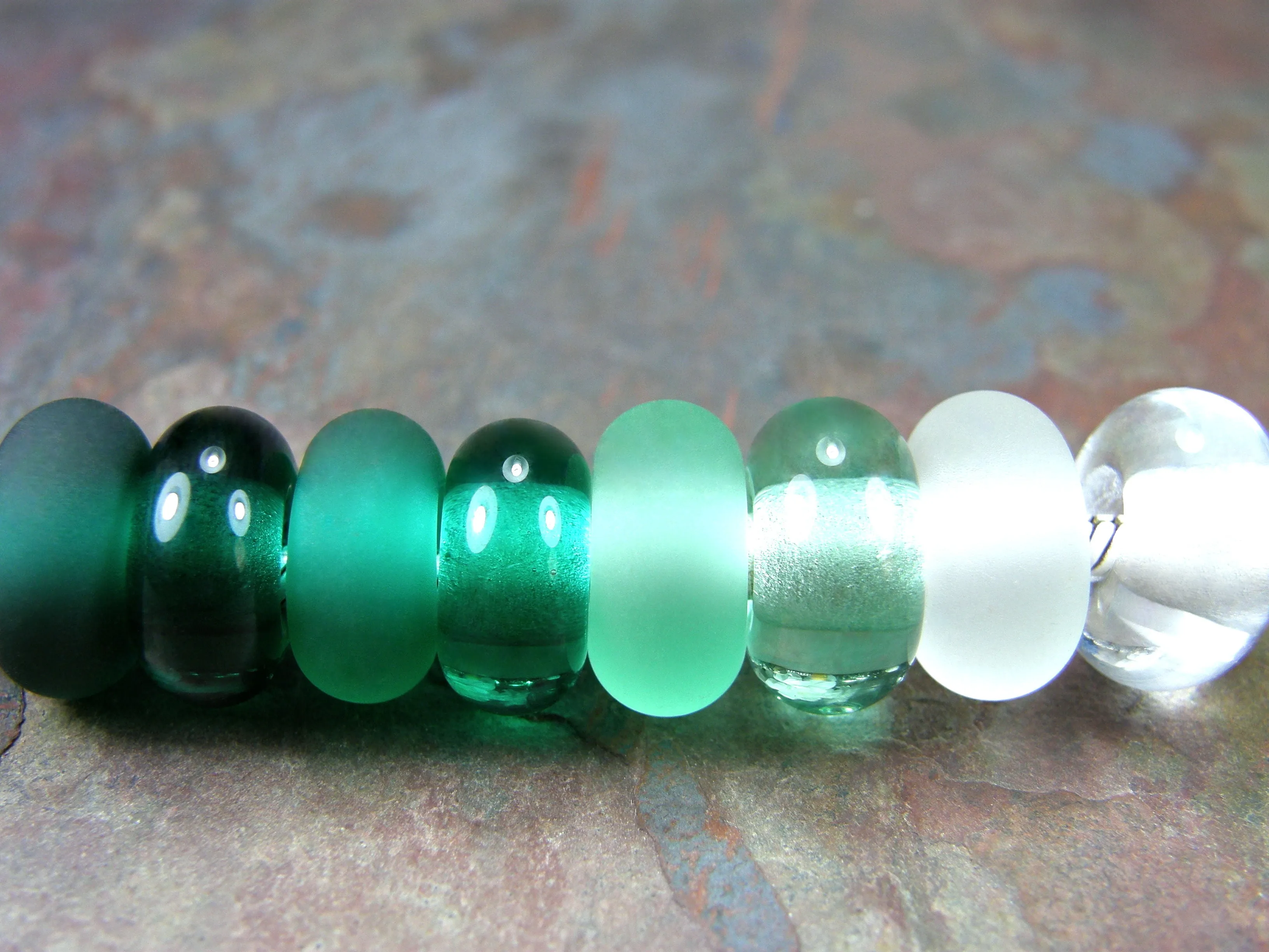 Handmade Large Hole Lampwork Beads, Glass Bracelet Bead Pale Emerald Green