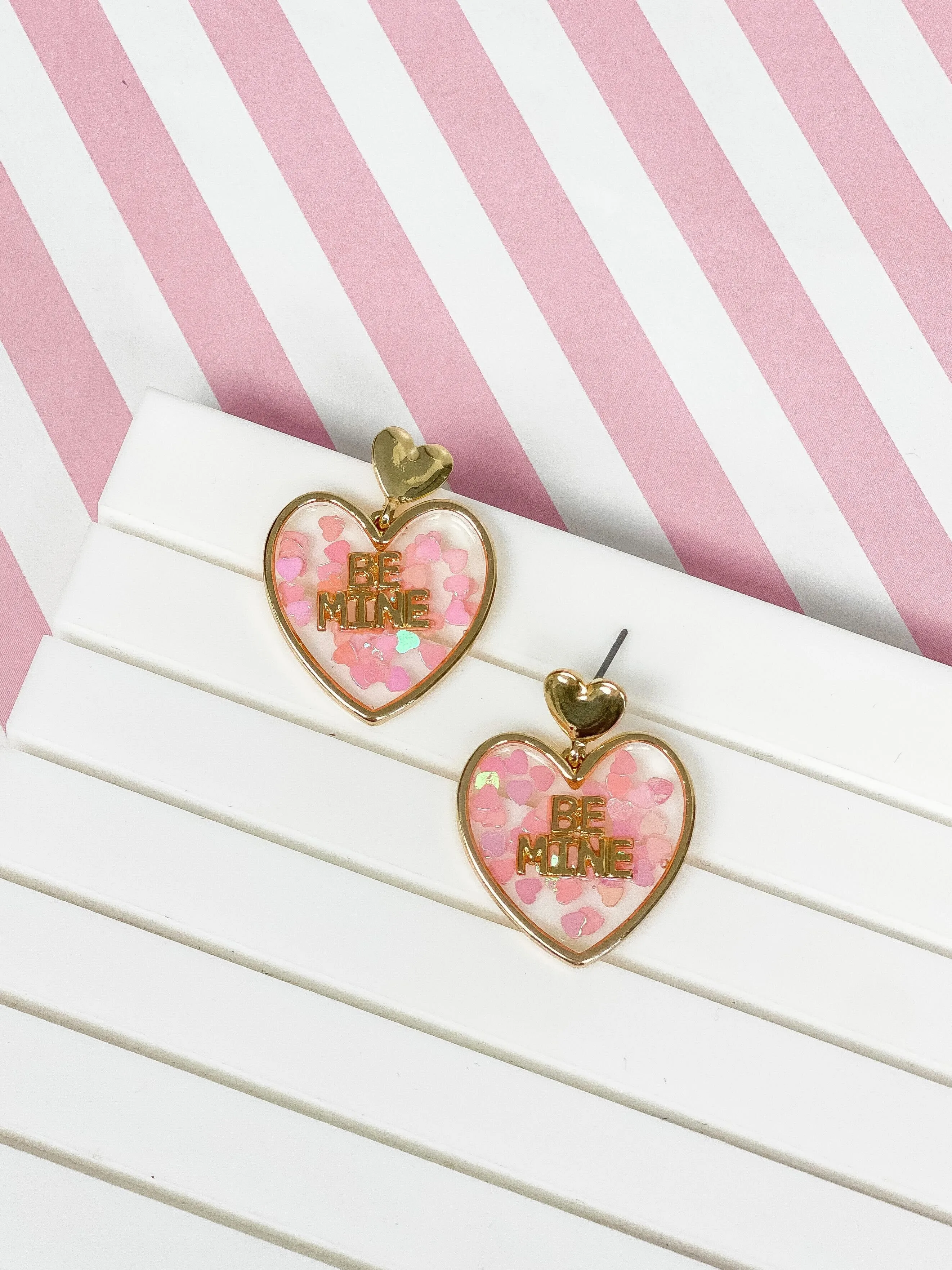 Heart Glitter 'Be Mine' Dangle Earrings