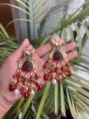 Heavy Jhumki Style Dangler Earring with Ruby Red Color Pearls – Elegant Drop Design
