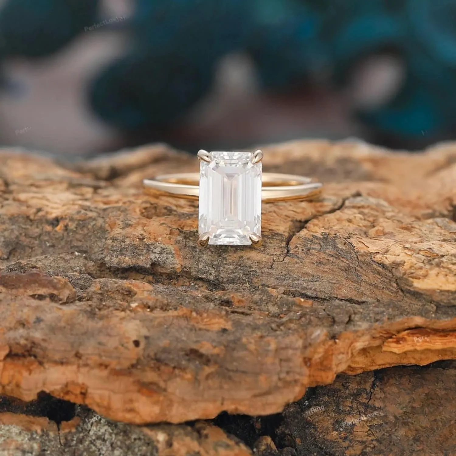 Hidden Halo Ring | 2.5CT Emerald Cut Moissanite Engagement Ring | Anniversary Promise Stackable Ring | Solid Gold Handcrafted Ring