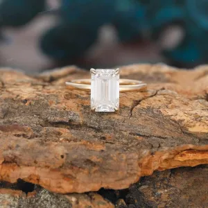 Hidden Halo Ring | 2.5CT Emerald Cut Moissanite Engagement Ring | Anniversary Promise Stackable Ring | Solid Gold Handcrafted Ring