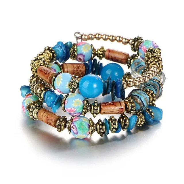 IF YOU Bohemian Beads Crystal Charms Bracelets For Women Ethnic Tibet Multilayer Imitation Natural Stone Bracelets Bangles Men