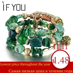 IF YOU Bohemian Beads Crystal Charms Bracelets For Women Ethnic Tibet Multilayer Imitation Natural Stone Bracelets Bangles Men