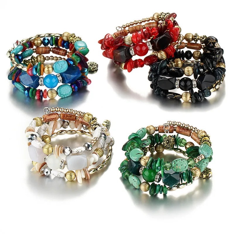 IF YOU Bohemian Beads Crystal Charms Bracelets For Women Ethnic Tibet Multilayer Imitation Natural Stone Bracelets Bangles Men