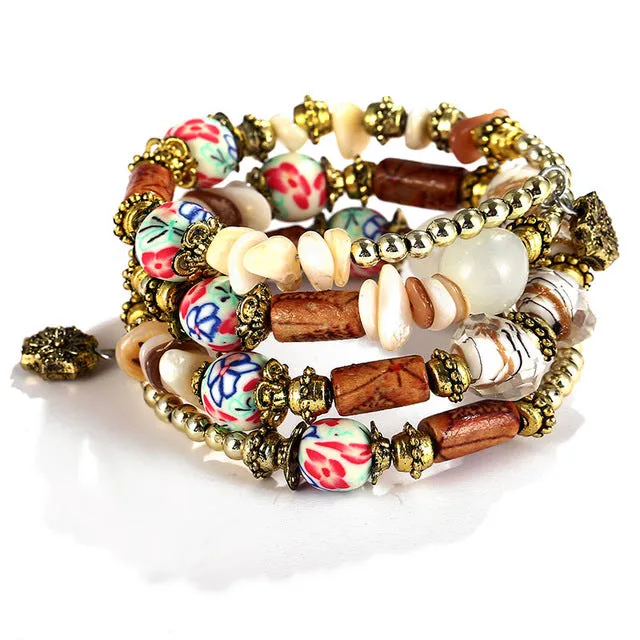 IF YOU Bohemian Beads Crystal Charms Bracelets For Women Ethnic Tibet Multilayer Imitation Natural Stone Bracelets Bangles Men