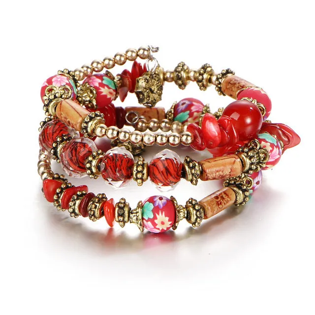 IF YOU Bohemian Beads Crystal Charms Bracelets For Women Ethnic Tibet Multilayer Imitation Natural Stone Bracelets Bangles Men