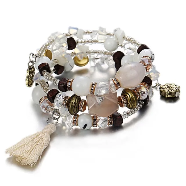 IF YOU Bohemian Beads Crystal Charms Bracelets For Women Ethnic Tibet Multilayer Imitation Natural Stone Bracelets Bangles Men
