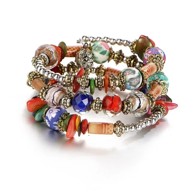 IF YOU Bohemian Beads Crystal Charms Bracelets For Women Ethnic Tibet Multilayer Imitation Natural Stone Bracelets Bangles Men