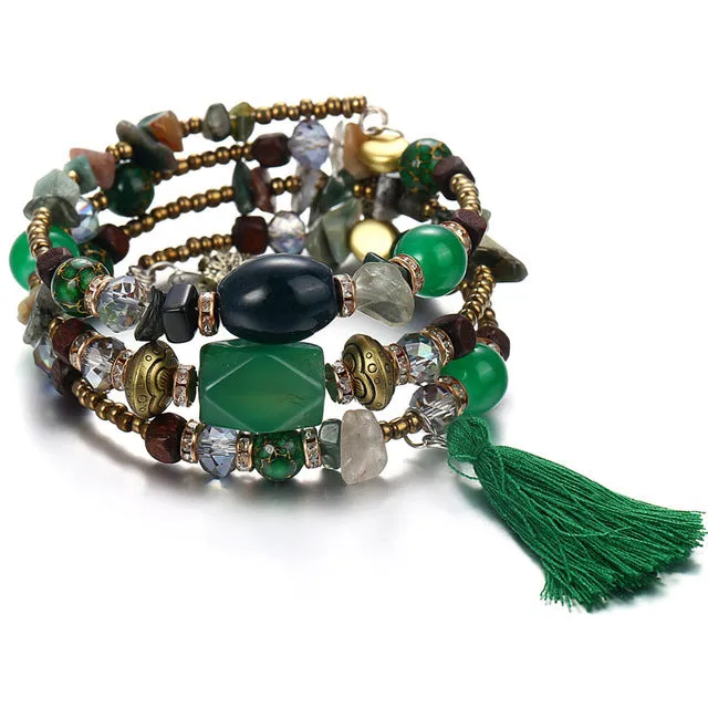IF YOU Bohemian Beads Crystal Charms Bracelets For Women Ethnic Tibet Multilayer Imitation Natural Stone Bracelets Bangles Men