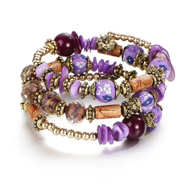 IF YOU Bohemian Beads Crystal Charms Bracelets For Women Ethnic Tibet Multilayer Imitation Natural Stone Bracelets Bangles Men