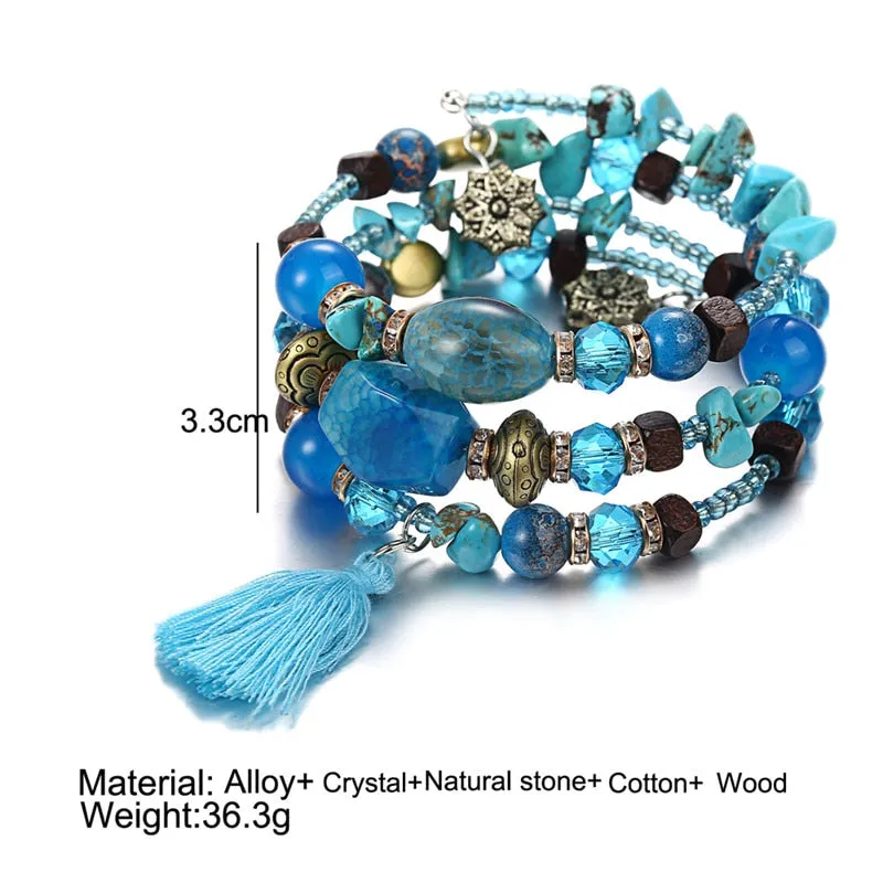 IF YOU Bohemian Beads Crystal Charms Bracelets For Women Ethnic Tibet Multilayer Imitation Natural Stone Bracelets Bangles Men