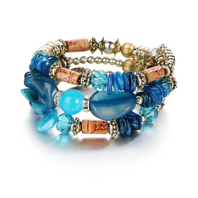 IF YOU Bohemian Beads Crystal Charms Bracelets For Women Ethnic Tibet Multilayer Imitation Natural Stone Bracelets Bangles Men
