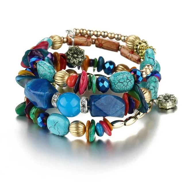 IF YOU Bohemian Beads Crystal Charms Bracelets For Women Ethnic Tibet Multilayer Imitation Natural Stone Bracelets Bangles Men